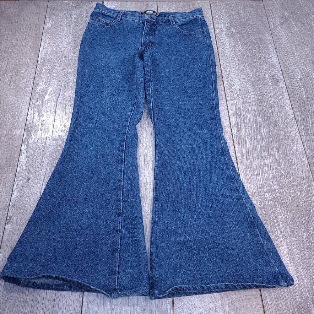Vintage Rave R4R Jeans Womens 11 Blue Mid Rise Super Flare Leg Denim Y2K Hippy